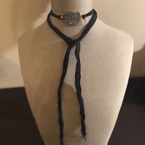 Black Druzy Stone Choker with Ties